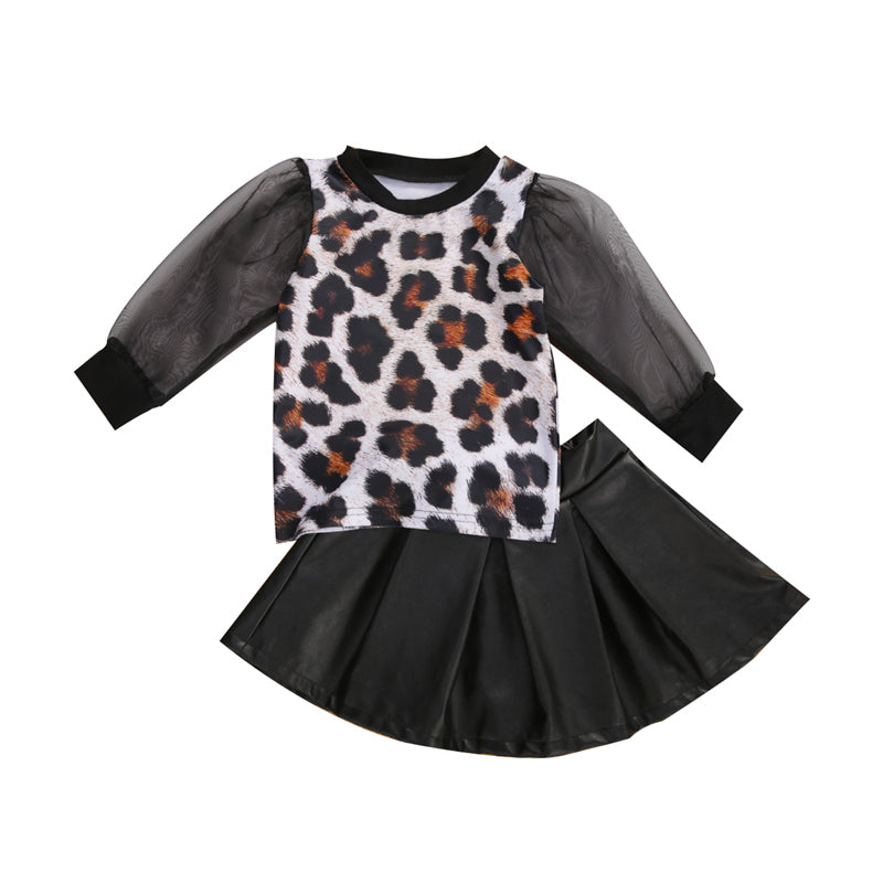 Fall toddler leopard print top T-shirt skirt girl Fall toddler leopard print top T-shirt skirt girl